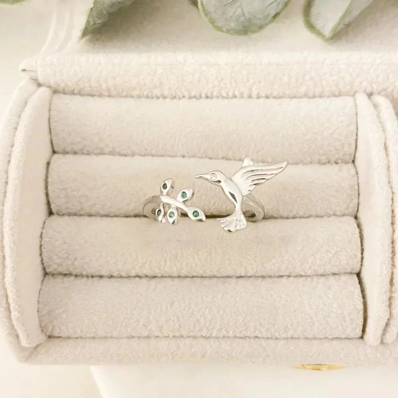 925 Sterling Silver Hummingbird Ring Bird Ring Tree Branch Ring Leaf Ring - Picture 4 of 9